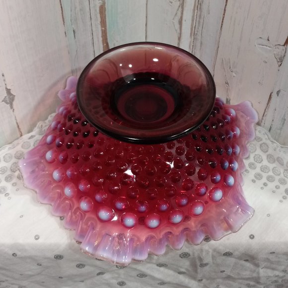 Fenton Plum Opalescent Hobnail Candlestick Holding Bowl - Picture 7 of 10